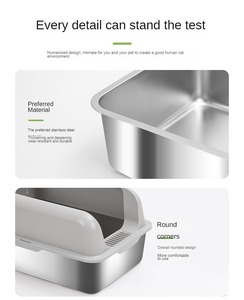 Caja de arena para gatos de gran capacidad, bandeja de acero inoxidable semicerrada con lado <span class=keywords><strong>alto</strong></span>, caja de arena para gatos con cuchara, inodoro para mascotas - Product Image 4
