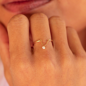 Anillo de Plata de Ley 925 con Colgante de Circonita Ajustable y Cadena de Boda, Chapado en Oro de 18K para Mujer, a la Moda - Product Image 3