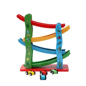 Giocattolo esplosivo in legno aliante a quattro strati track slider roller coaster rail car kids ocean downhill car toy