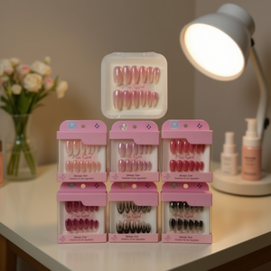 Uñas postizas Mix Girl de acrílico, longitud media, 24 piezas, estilo francés, con pegamento y tiras adhesivas para los dedos. - Product Image 2