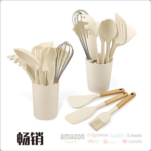 Source Factory 12 Piece Silicone Kitchen <b>Utensil</b> Set With Wooden Handle High Heat Resistant For Cooking And Baking - Product Image 3