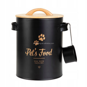 Recipiente de metal para armazenar alimentos para animais de estimação, recipiente de metal com tampa de bambu, recipiente vintage para armazenar alimentos para cães e gatos - Product Image 6