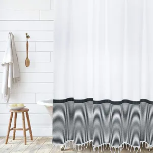 Modern Farmhouse Striped Shower Curtains for the Bathroom / 72x72inch Tassel Black and White Shower Curtain