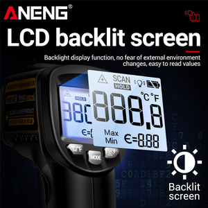 أننغ TH103 مقياس الحرارة الرقمي الصناعي ، شاشات الكريستال السائل ABS الخلفية ، أدوات عدم الاتصال OEM - Product Image 2
