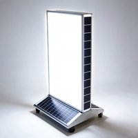 Boîte à lumière rectangulaire solaire à LED, autoportante, suspendue, avec roues mobiles, détection automatique crépuscule-aube, étanche IP65, certifiée CE pour usage extérieur en magasin