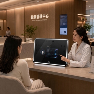 Terminal de contrôle de santé intelligent pour bureau, alimenté par l'IA, portable, en alliage d'aluminium, moniteur biométrique non invasif des signes vitaux des employés - Product Image 2