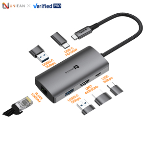 UNIEAN Venta al por mayor <span class=keywords><strong>Usb</strong></span> C Hub 3,0 Tipo C 6 Portas Hub a RJ45 UHD 4K Adaptador Estación de acoplamiento Tipo C <span class=keywords><strong>Usb</strong></span> 6 en 1 Hub para <span class=keywords><strong>Macbook</strong></span> <span class=keywords><strong>Pro</strong></span> - Product Image 1