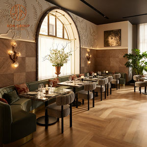 Muebles <span class=keywords><strong>de</strong></span> Restaurante Modernos para Cafetería, Mesa y Juego <span class=keywords><strong>de</strong></span> Sillas con Asientos en Forma <span class=keywords><strong>de</strong></span> U <span class=keywords><strong>de</strong></span> Tela <span class=keywords><strong>de</strong></span> Terciopelo y Piedra Sinterizada Cuadrada - Product Image 6