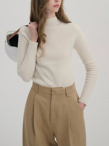 Camisa Base de Punto <span class=keywords><strong>Merino</strong></span> Tricolor de Alta Sujeción, Corte Ajustado, Cuello con Botones Interiores, Tejida a Mano, Estilo Vintage para Otoño e Invierno para <span class=keywords><strong>Mujer</strong></span> - Product Image 2