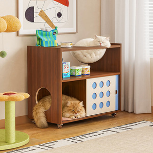 Living Room Cabinet With <b>Storage</b> And Cat House 3 Compartments Mobile Design For Pet And Home Use - Product Image 4