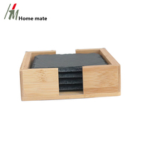 Ensemble de sous-verres carrés en ardoise naturelle, support en bambou, vente en gros, d'usine en chine