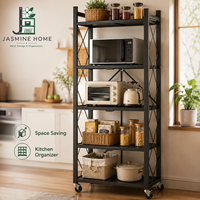 Étagère de rangement haute pour appareils de cuisine avec roulettes, 5 niveaux, en acier au carbone, pour micro-ondes, grille-pain, cafetière et garde-manger