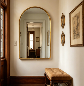 Arched Wall <b>Mirror</b> Gold Frame Modern Wooden 5mm Thick Vanity Decorative <b>Dressing</b> <b>Table</b> Electricity-Free <b>for</b> Bedroom - Product Image 6