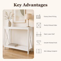 Console moderne en bois blanc avec panneaux latéraux en X et étagère de rangement inférieure pour la décoration de villas, d'hôtels ou de salons