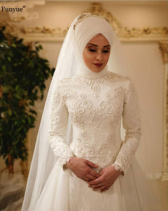 <span class=keywords><strong>Robe</strong></span> De <span class=keywords><strong>mariée</strong></span> arabe <span class=keywords><strong>Hijab</strong></span>, col montant, manches longues, en dentelle, ligne a, <span class=keywords><strong>avec</strong></span> voile, 2023 - Product Image 2