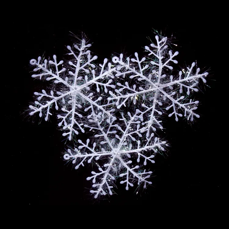 PF-6501 Christmas Tree Festival Decoration 11CM White Glitter Hanging Stick 3D Snowflake