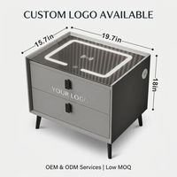 HomeMore Mesita de Noche Inteligente de Madera Maciza con Tapa de Vidrio Templado, Mesa Auxiliar Moderna de Alto Brillo para Dormitorio Principal, Juego de Muebles