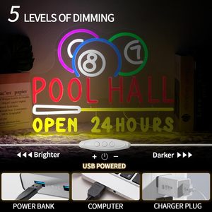 Pool Hall Letreros Neon open 24 Hours LED indoor hanging ambient light shop <b>sign</b> wall decoration light entrance indicator light - Product Image 3