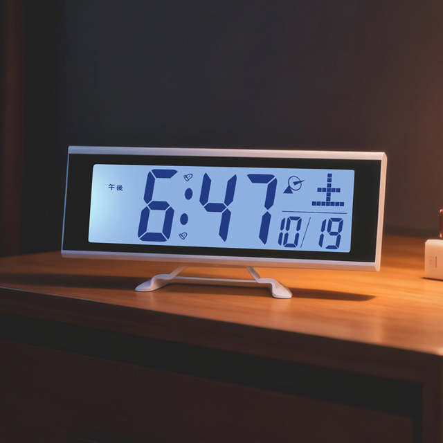 Wall-mounted/Mantel Radio-Controlled Electronic Digital Clock for Living Room Battery Operated Silent Modern Minimalist Style