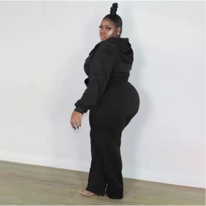 Ensemble de survêtement décontracté 2 pièces pour femme grande taille 5XL, couleur unie, avec sweat à capuche zippé et pantalon de jogging à cordon de serrage, longueur genou, collection 2026 - Product Image 4