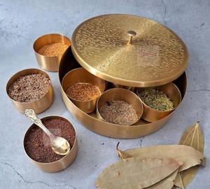 Traditional Design By Indian Artisan Masala Dabba Kitchen Spice <b>Storage</b> Box with Lid Premium Masala Box Round Stainless Steel - Product Image 5