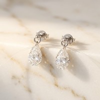 Pendientes de Lágrima Clásicos de Diamantes Cultivados en Laboratorio para Mujer Guadalupe, Bajo MOQ 1 Par 2ct, Precio de Fábrica, Oro Blanco de 18K, Regalo Navideño NGTC