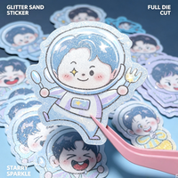 Pegatinas de Vinilo Autoadhesivas Personalizadas con Diseño de Gato de Arena Brillante, Acabado Luminoso, Estilo Kawaii, de Dibujos Animados