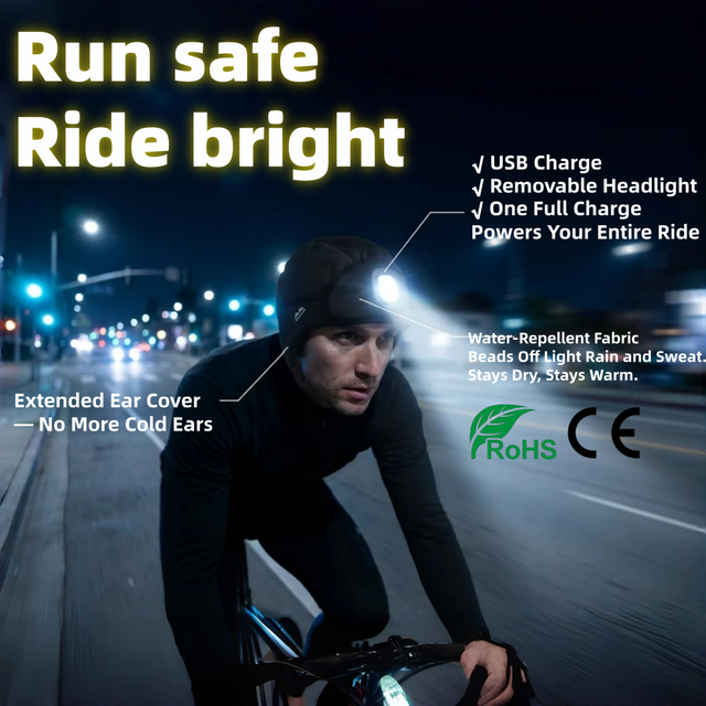 CE RoHS Certified Winter Autumn LED Waterproof Night Cycling Running Headlamp Hat with USB Charge
