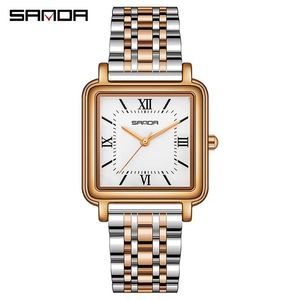 Sanda 1103 Luxury Casual Square Simple Leather <b>Women</b> <b>Watches</b> Waterproof Sport Quartz Wristwatch Mesh Steel Fashion Style Clock - Product Image 5