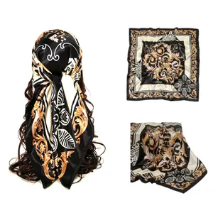 Factory Manufacturing Satin 90*90cm Women Square Shawls Custom Digital Printed neck Scarves