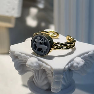 Heizun Usine Personnalisé Dainty 925 Sterling argent Vintage Fine <span class=keywords><strong>Camée</strong></span> Bijoux 18K Plaqué Or Signe Du Zodiaque Anneaux Ouverts pour Hommes - Product Image 2