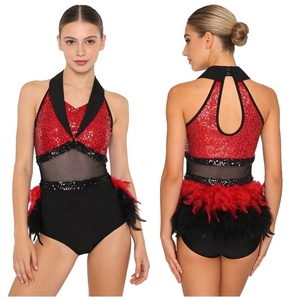 Traje de Baile de <span class=keywords><strong>Tango</strong></span> para Mujer, Traje de Rumba Cha-Cha, Body con Plumas, Leotardo, Mono para Actuaciones de Baile de Jazz y Latino - Product Image 2