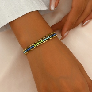Hot Selling Colorful Rhinestone <b>Adjustable</b> <b>Bracelet</b> 14k <b>Gold</b> Plated Stainless Steel <b>Bracelet</b> Jewelry for Women Trendy Accessory - Product Image 4