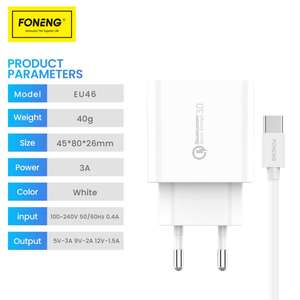 Adaptateur d'alimentation USB FONENG EU46 QC3.0 3A 18W à charge rapide avec protection OTP pour téléphones mobiles - Product Image 6