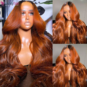 Vente en gros 13x4 13x6 350 #   Perruques en cheveux humains ondulés couleur gingembre personnalisée, avec dentelle frontale HD complète, pour femmes noires - Product Image 4