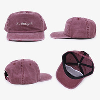 Topi Baseball 5 Panel Vintage BSCI Factory, Pinggiran Sedikit Melengkung, Bahan Katun Distressed Washed, Tanpa Struktur, Bordir Logo Custom