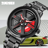 Reloj de Cuarzo Skmei 1787 1990 2191 para Hombre con Diseño de Llanta de Vehículo, Esfera Calada de Concepto Creativo y Estilo Metálico, Deportivo y de Moda