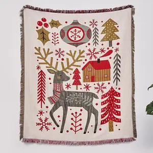 Hot Sale Weihnachten nach Hause dekorative Decke werfen Jacquard Baumwolle benutzer definierte gewebte Tapisserie Wandbehang
