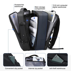 Laptop <b>Backpack</b> 17 Inch Expandable With Usb Charging Port For Business Travel Unisex Solid Color - Product Image 3