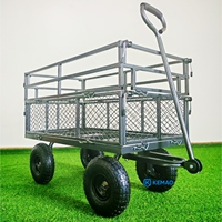 Chariot de jardin extérieur en acier robuste d'une capacité de 900 lb Chariot de jardin à benne basculante Chariot de jardin à mailles pour pelouse et cour