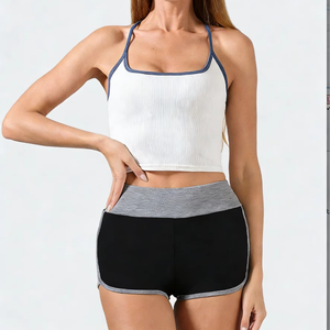 Paquete de 3 Pantalones Cortos de Yoga de Cintura Alta para Mujer - Pantalones Cortos Deportivos y de Gimnasio con Ribete en Contraste, Suaves y Transpirables - Product Image 1