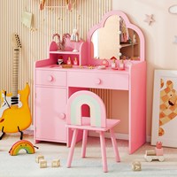 Coiffeuse pour filles avec tiroirs Coiffeuse de maquillage miroir Table de maquillage rose Enfants