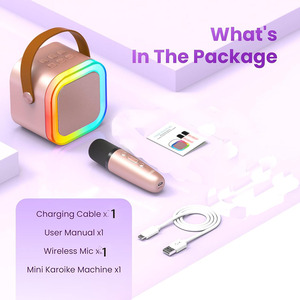 Máquina de Karaoke Portátil Mini RGB LED con Micrófonos Inalámbricos para Niños y Adultos, Cine en Casa para Fiestas de <span class=keywords><strong>Cumpleaños</strong></span> - Product Image 2