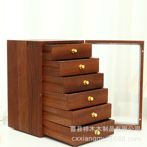 Boîte à bijoux en bois de sapele avec miroir, organiseur de rangement à 5 tiroirs pour la présentation et le rangement des bijoux - Product Image 4