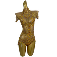 Combinaisons Scintillantes Diamantées Tenues de Stripper Body de Danse Pole Débardeur Club Nocturne Bar Fête Combinaison Une Pièce Femme Body Sexy Strass