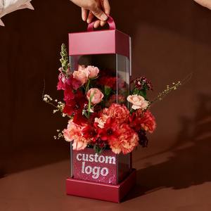 Boîte en papier à fenêtre personnalisée pour bouquet de fleurs, boîte de présentation pliable avec insert, emballage cadeau pour fleuriste avec poignée et fenêtre en PVC - Product Image 3