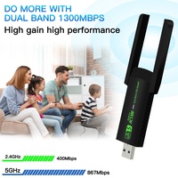 Adaptor Wifi 5ghz RTL8812CU Kartu Jaringan Nirkabel Dual Band 1300Mbps USB2.0 WiFi Dongle untuk PC Driver Gratis