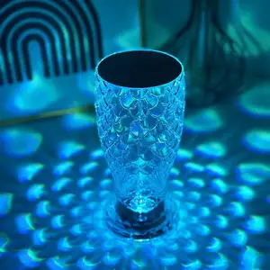 Usb Rechargeable Modern Luxury 3d Glass Desk Lights Fish Scales Rose Diamonds Rgb Led Acrylic Crystal Table Lamps