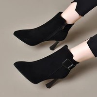 Stivaletti da Donna FWD in Camoscio con Punta Affusolata, Tacco a Spillo, Cerniera Laterale, Tinta Unita, Tacco Alto, Stile Retrò, Suola in Gomma