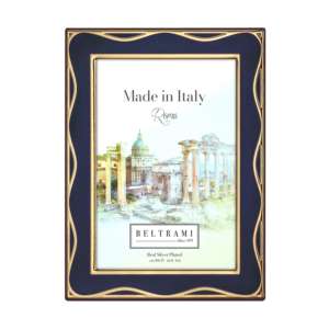 Cadre photo Beltrami 4x6 pouces en métal plaqué argent véritable, finition or bleu marine - Product Image 1